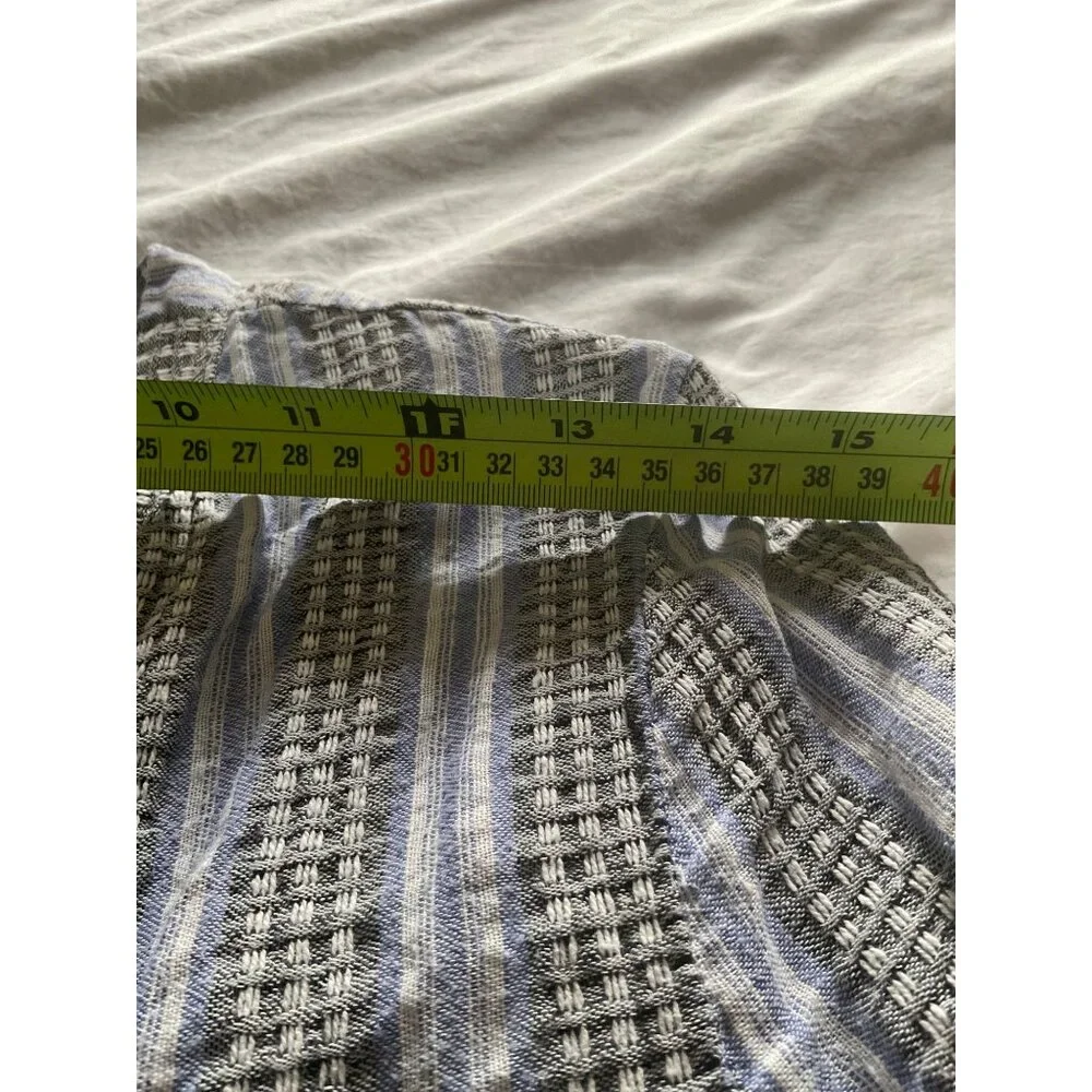 Zimmermann cotton linen blue black stripe waffles buttons shirt AU3 bust38 US6 - Picture 8 of 9